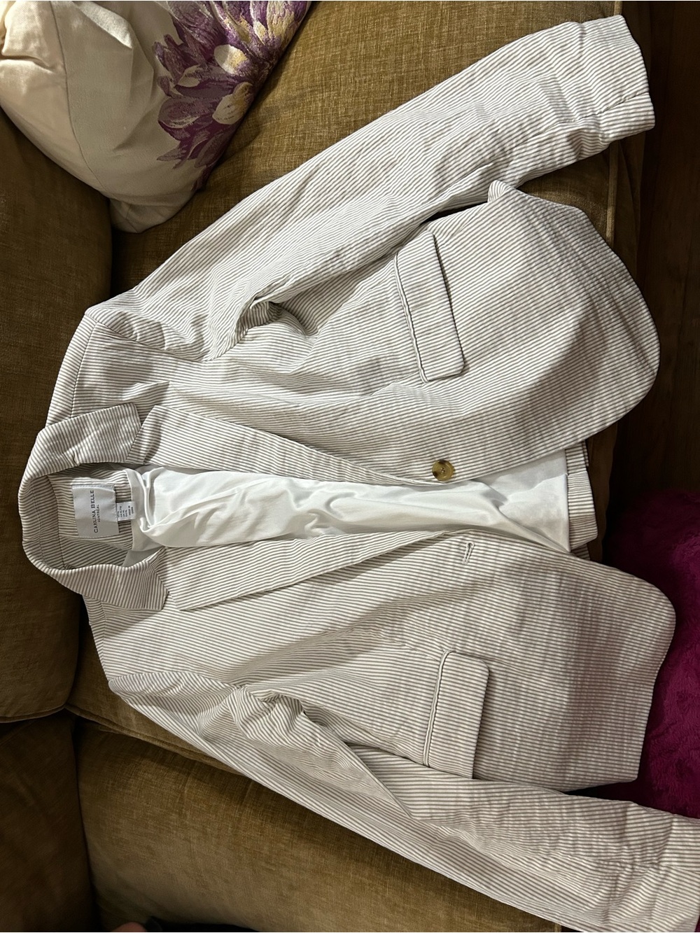Carolina Belle beige and white seersucker Casual Blazer XL